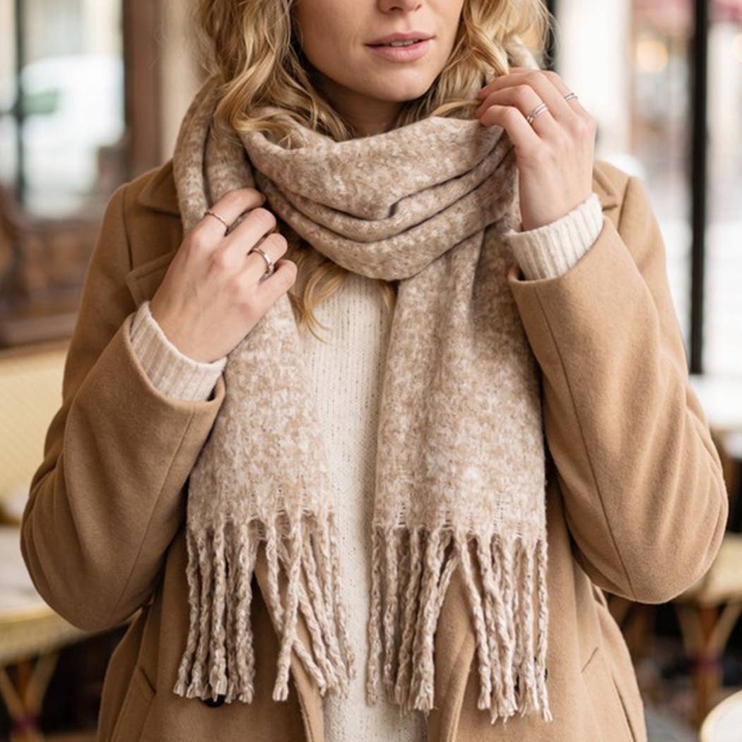 Mélange Effect Brushed Fringe Scarf