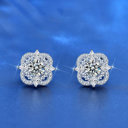 Moissanite Four Leaf Clover Earrings in 925 Sterling Silver