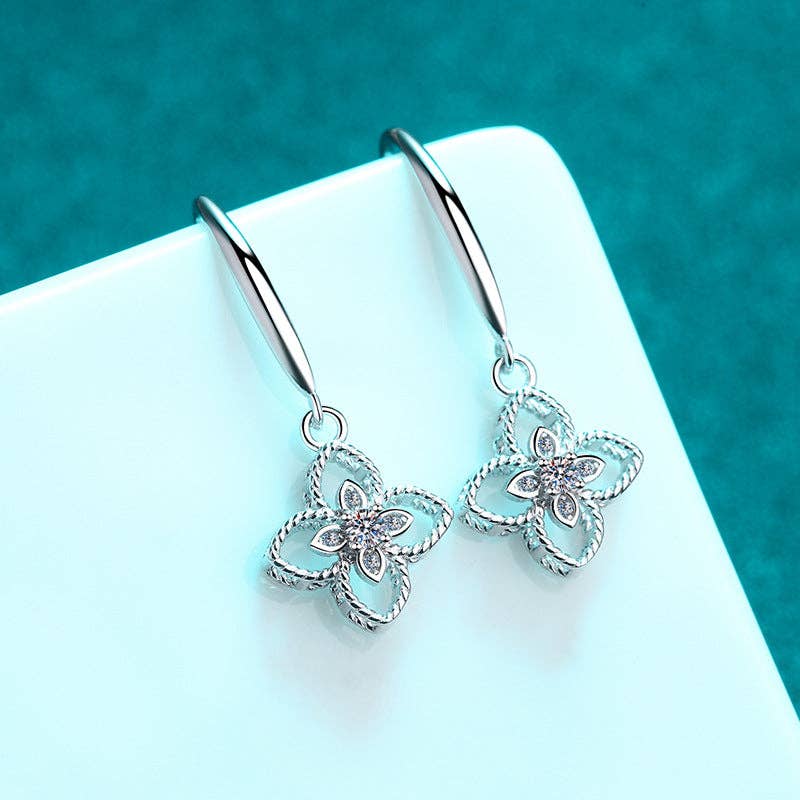 Moissanite Four Leaf Clover Dangling 925 Sterling Silver