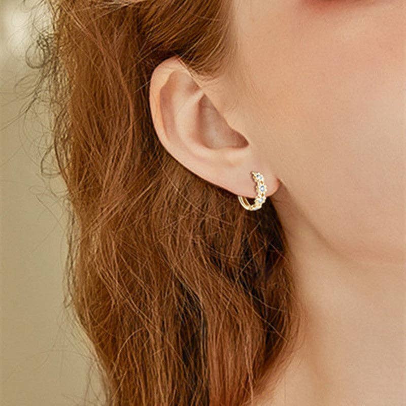 Moissanite Daisy Flower Hoop Earrings in 925 Sterling Silver