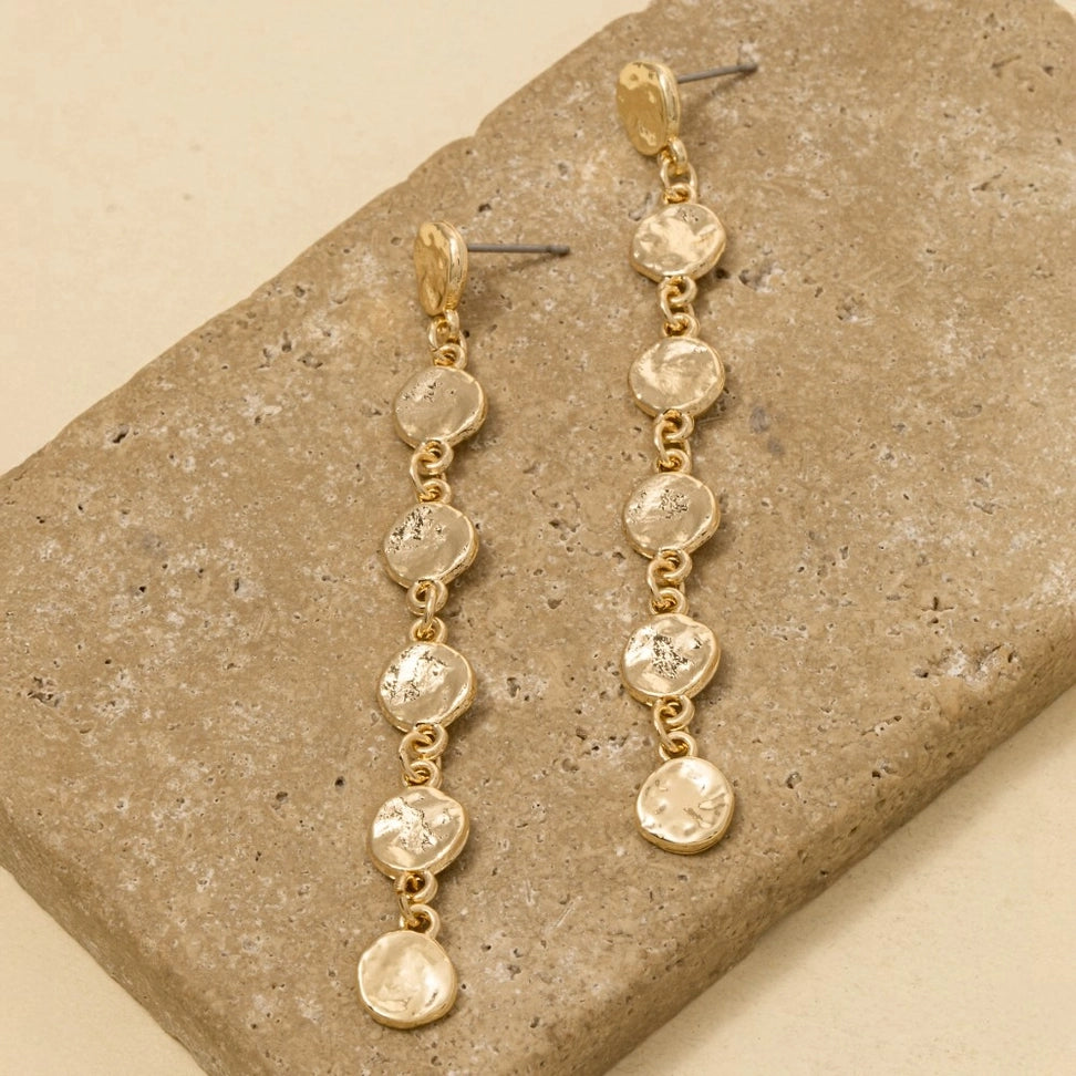 Two Tone Hammered Discs Chain Dangle Earrings