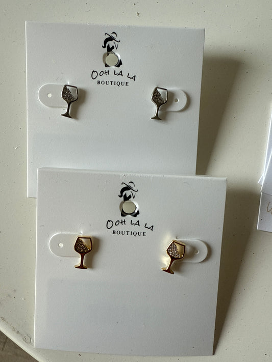 Gold Dipped Cz Wine Glass Stud Earrings