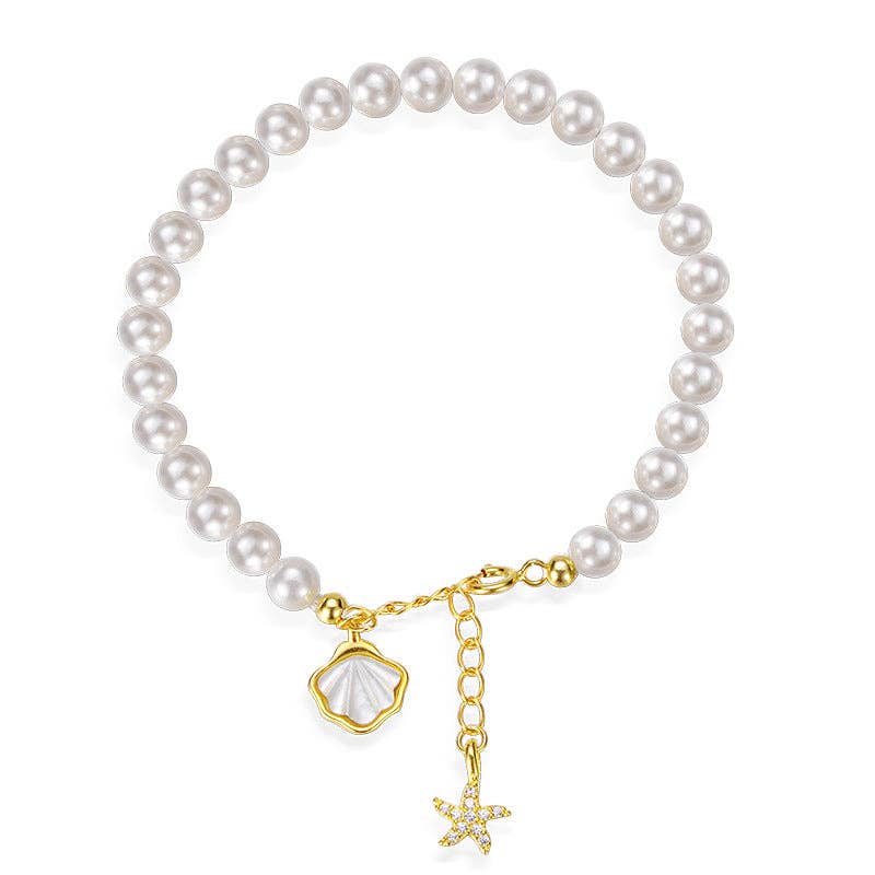 Seashell Starfish Pearl Bracelet in 925 Sterling Silver