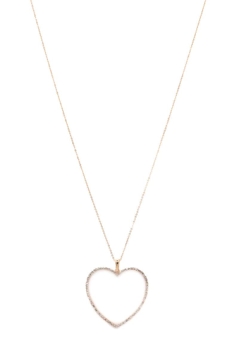 Heart Pendant with Mini Crystals- Adustable - Silver