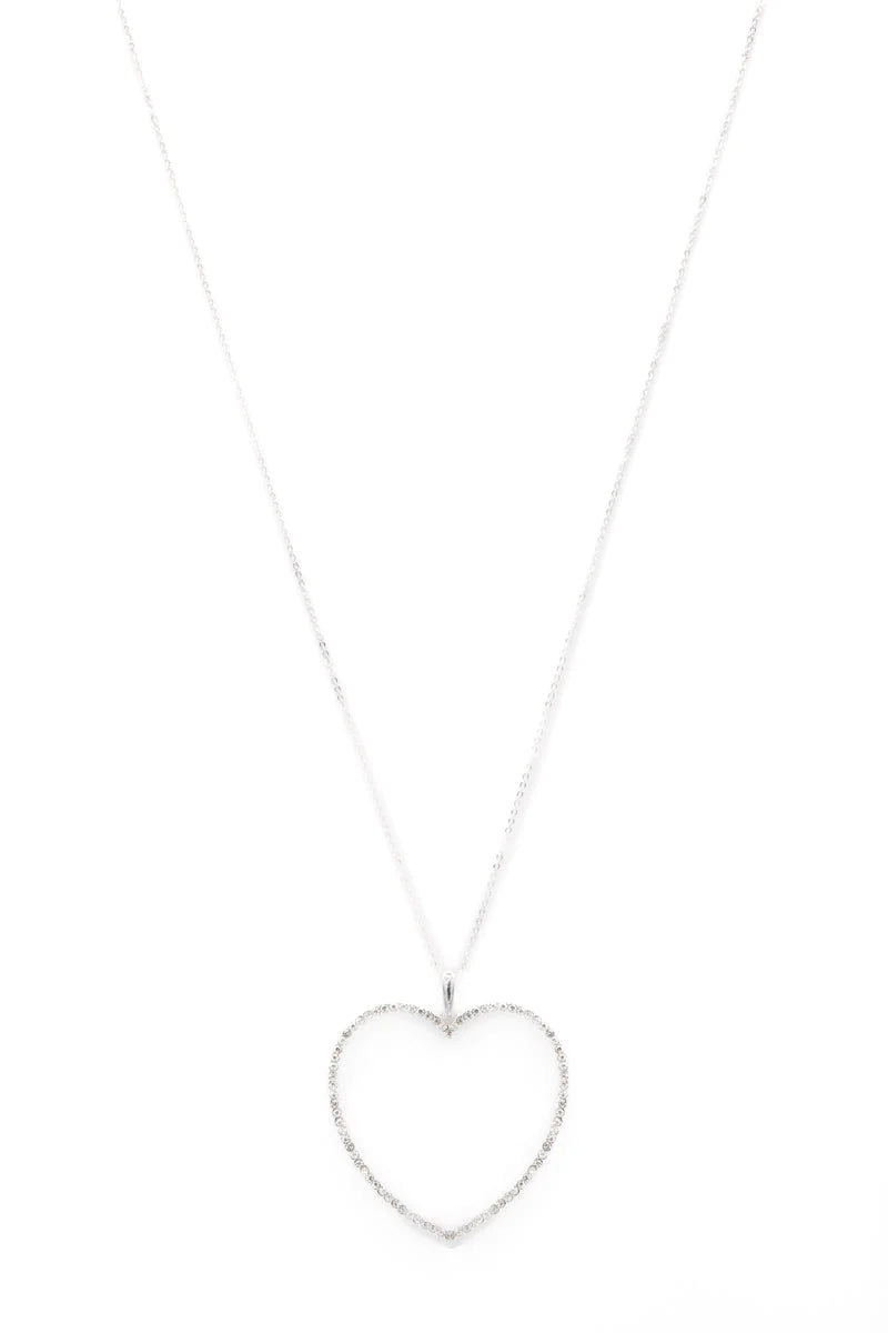 Heart Pendant with Mini Crystals- Adustable - Silver