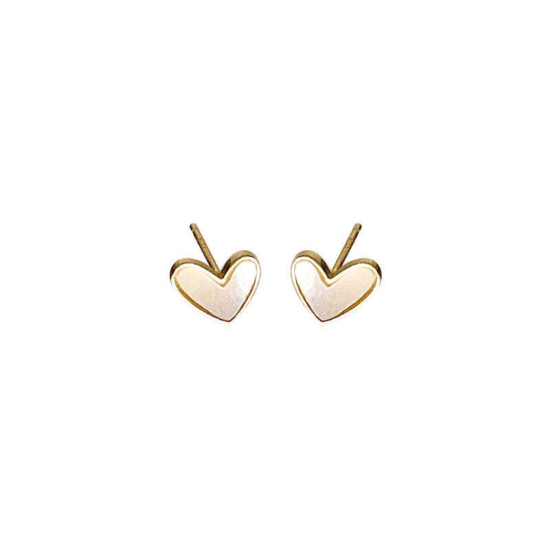 Mother Of Pearl Heart Stud Earrings in 925 Sterling Silver