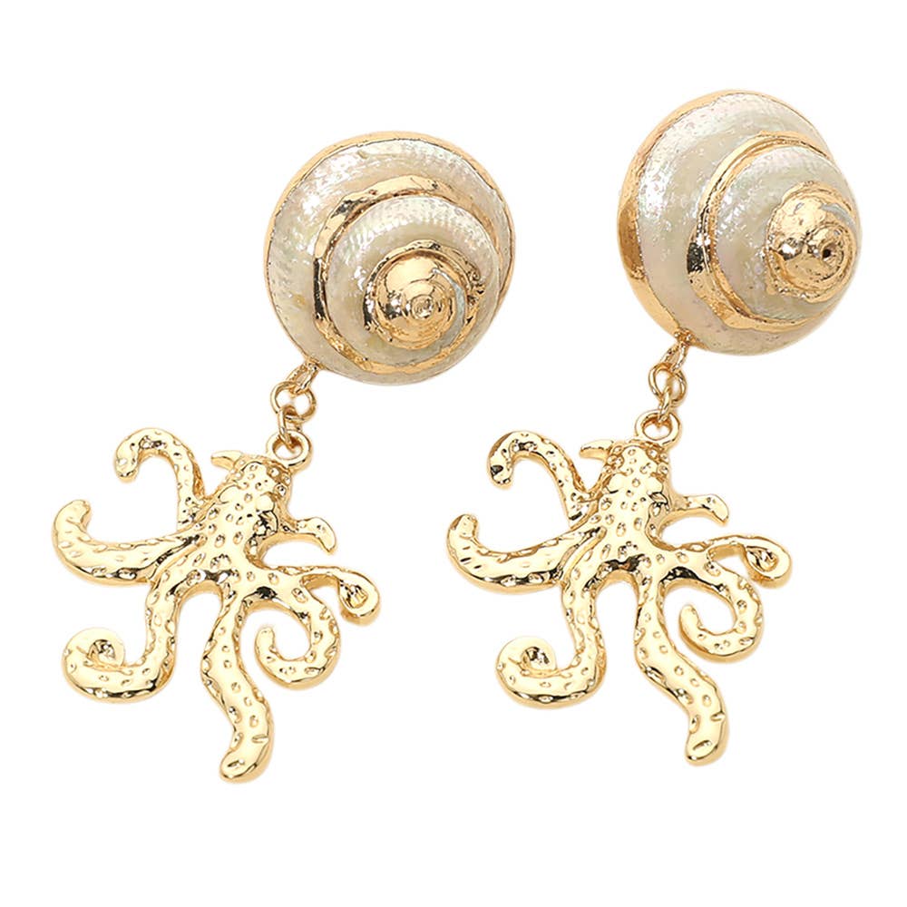 Bold Shell Accent Octopus Charm Drop Dangle Earrings