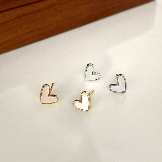Mother Of Pearl Heart Stud Earrings in 925 Sterling Silver