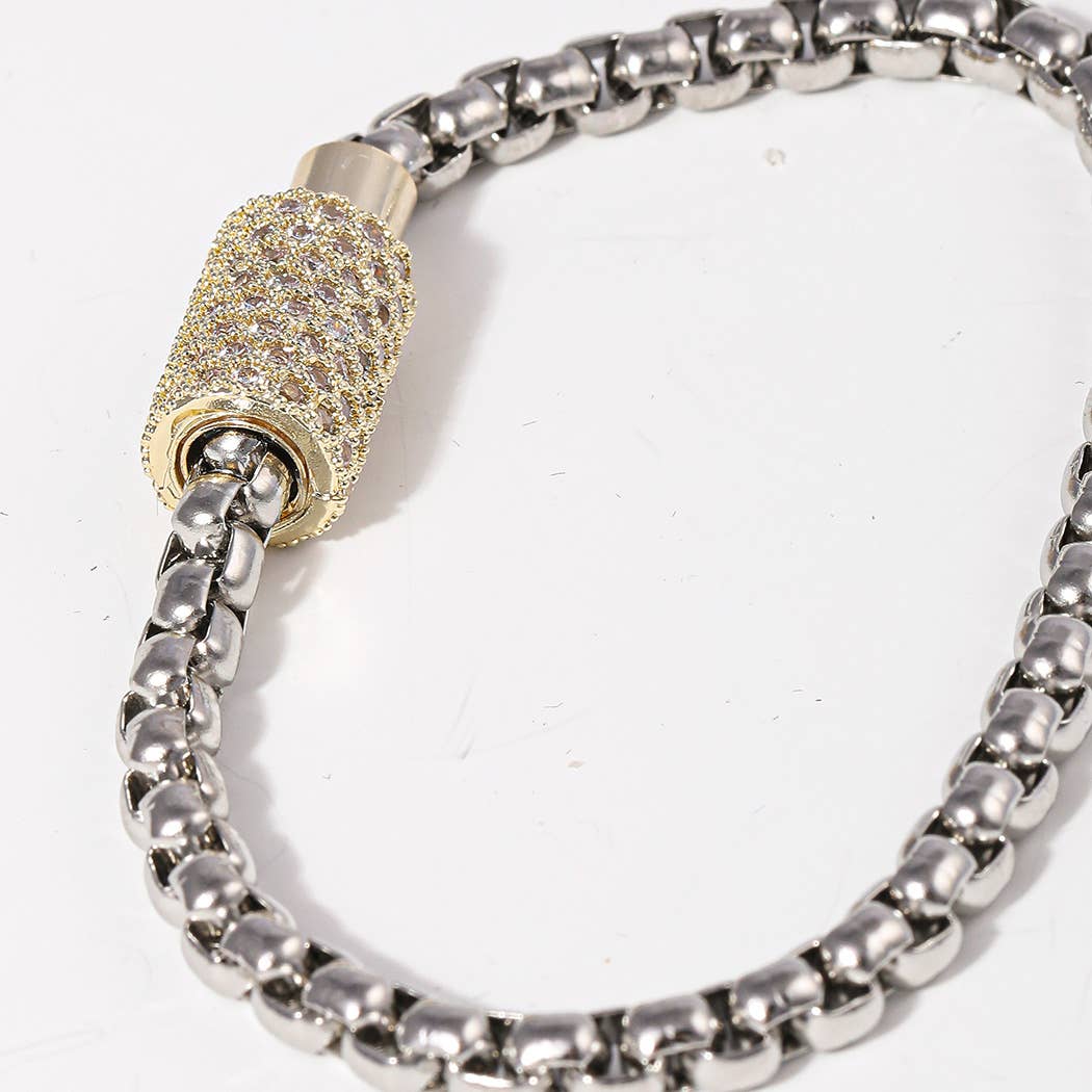Box Chain CZ Bar Magnet Closure Bracelet