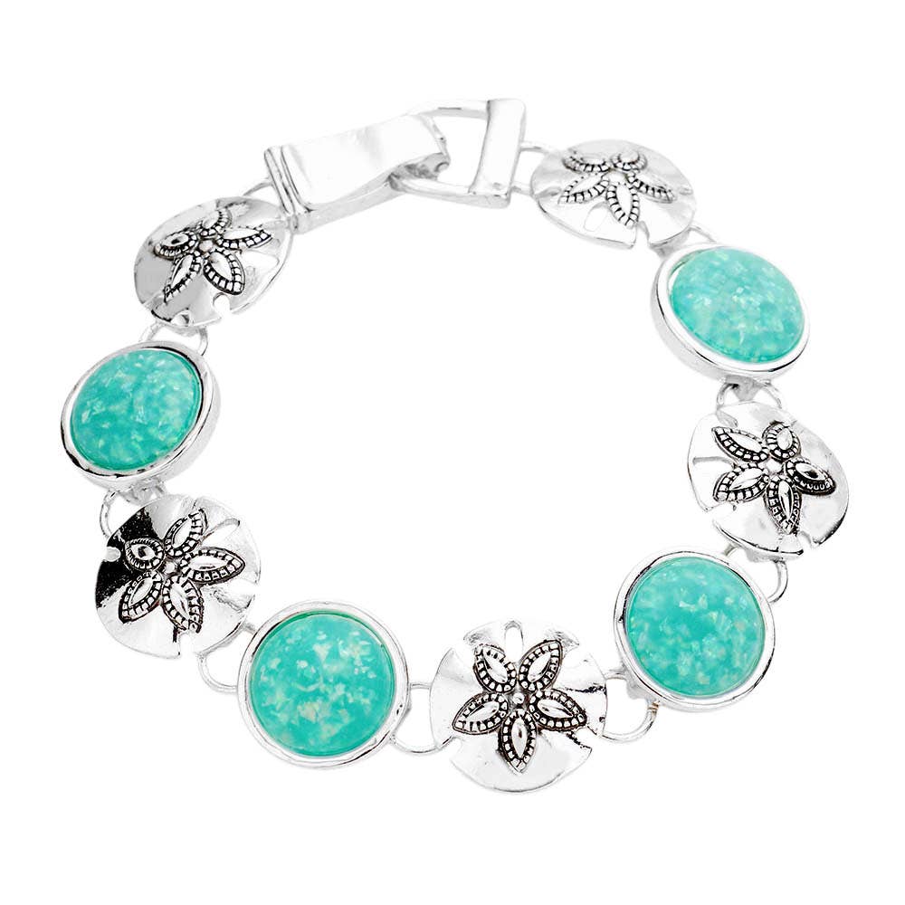 Sea Glass Embossed Metal Sand Dollar Magnetic Link Bracelet