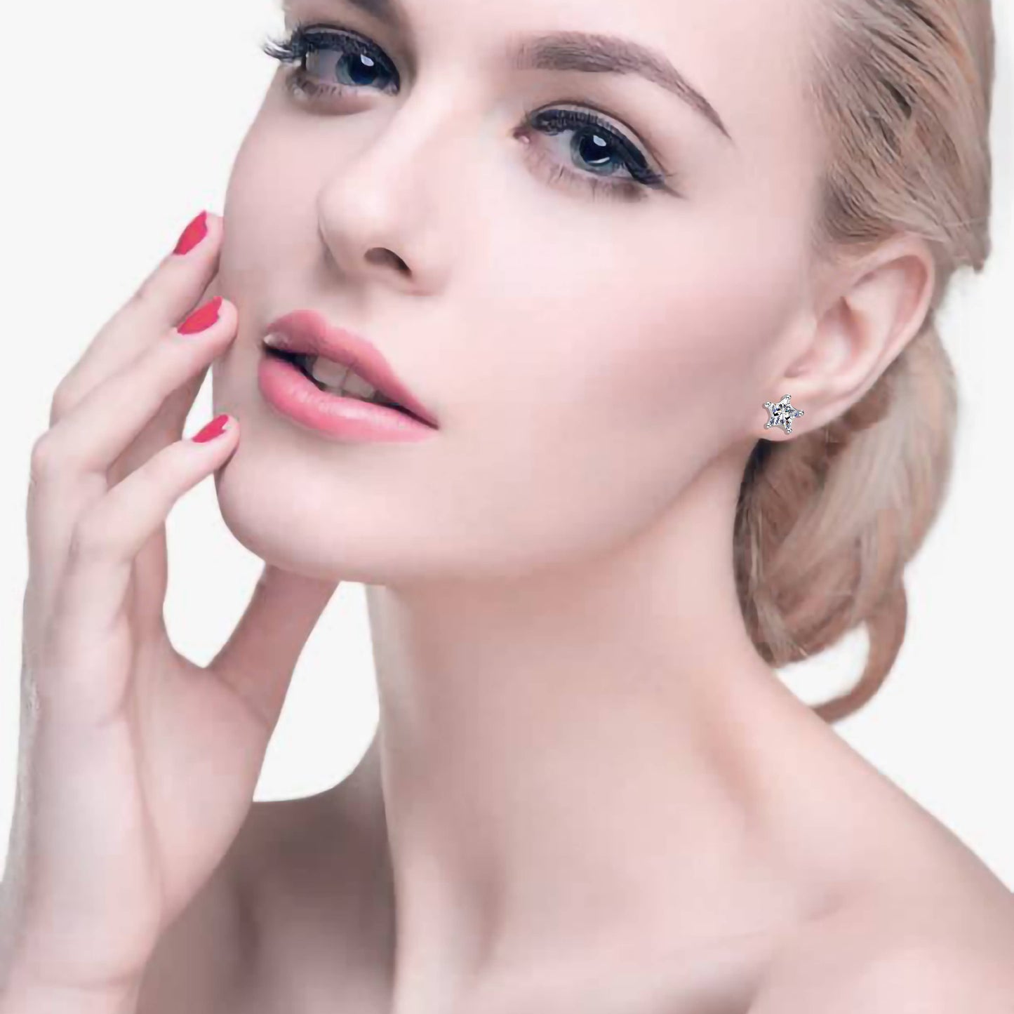 Diamond Star Stud Earring 925 Sterling Silver CZ