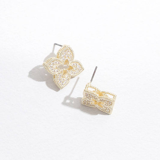 Four Leaf Floral Shape CZ Post Stud Earrings