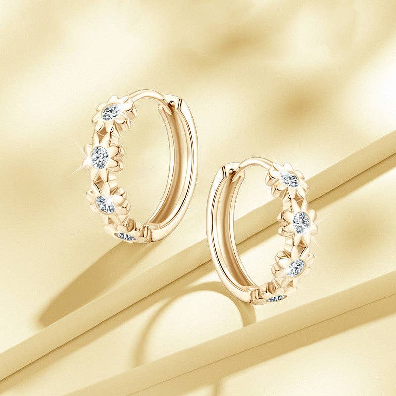 Moissanite Daisy Flower Hoop Earrings in 925 Sterling Silver