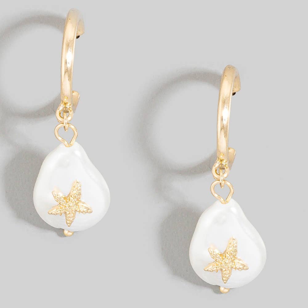 Starfish Pearl Dangle Hoop Earrings