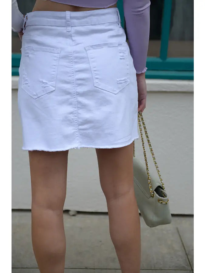 Modern White & Light Wash Denim Mini Skirt