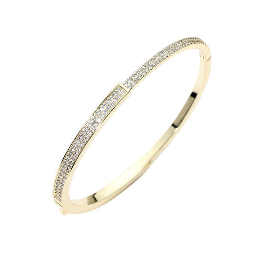 14K Gold Plated CZ Pave Hinged Bangle Bracelet