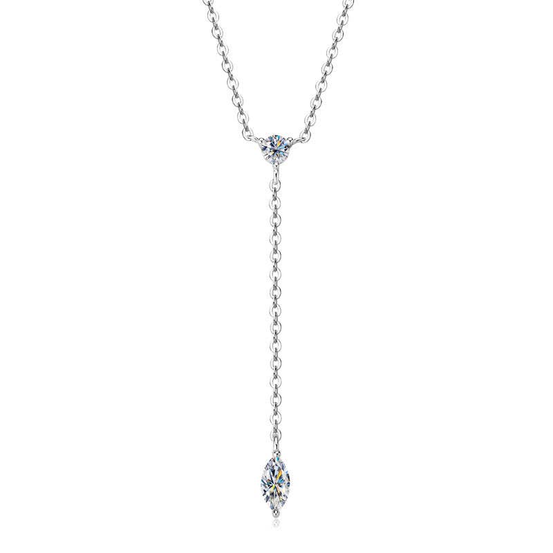 Marquise Moissanite Drop Y Necklace in 925 Sterling Silver