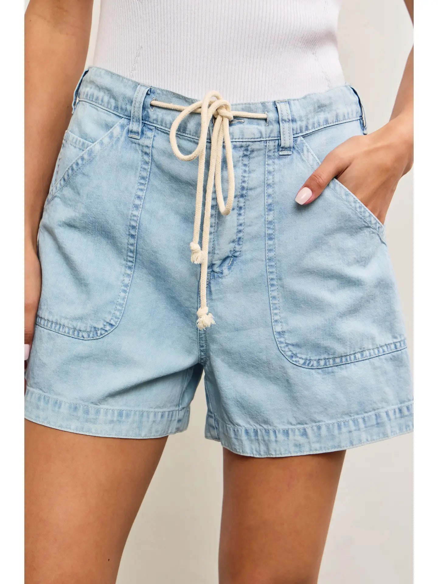 Drawstring Waist Relaxed Slouchy Denim Shorts