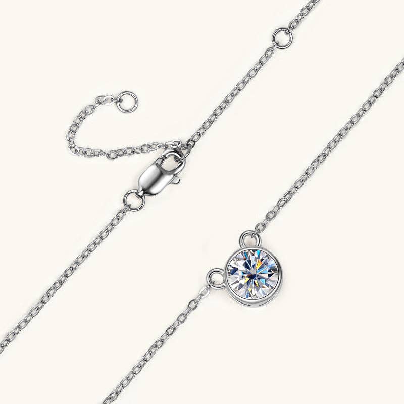 Solitaire Round Moissanite Necklace in 925 Sterling Silver
