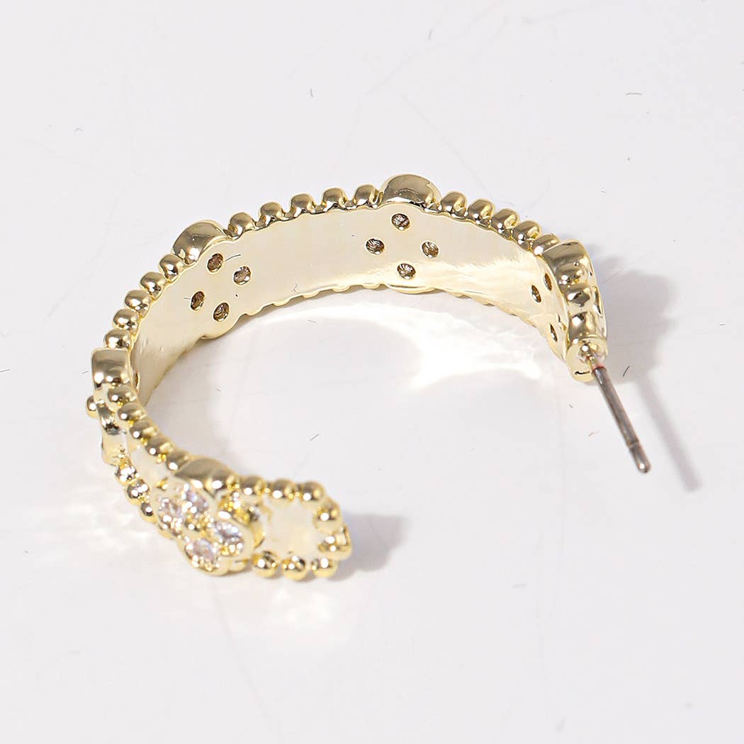 CZ Clover 14K Plated Hoop Post Earrings
