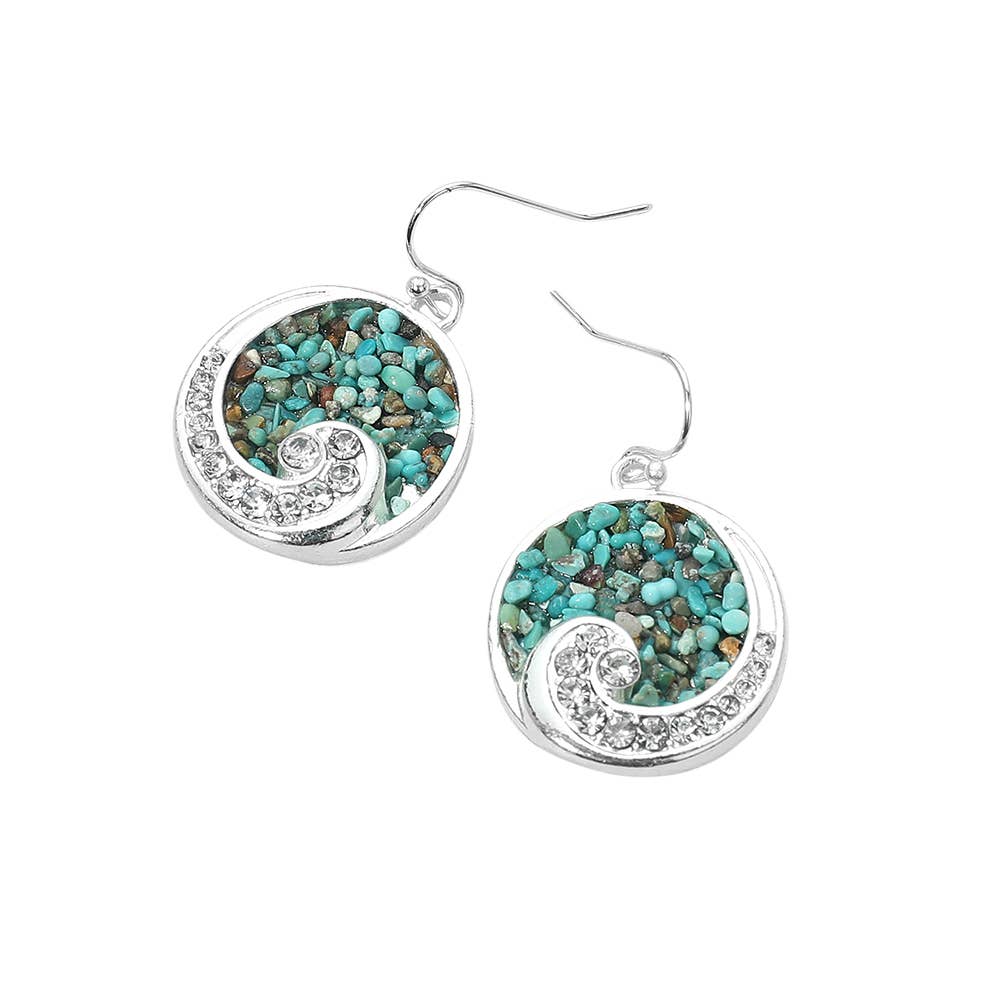 Crushed Pebble Swirl Wave Round Dangle Earrings