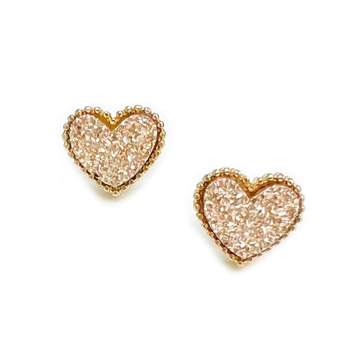 Heart Frame Druzy Post Stud Earrings - Rose-Gold