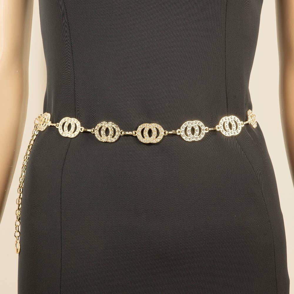 Pave Layered Hoop Link Chain Belt