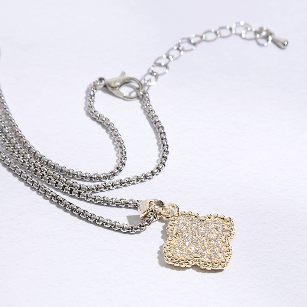 CZ Cross Pendant Multi-Toned Necklace