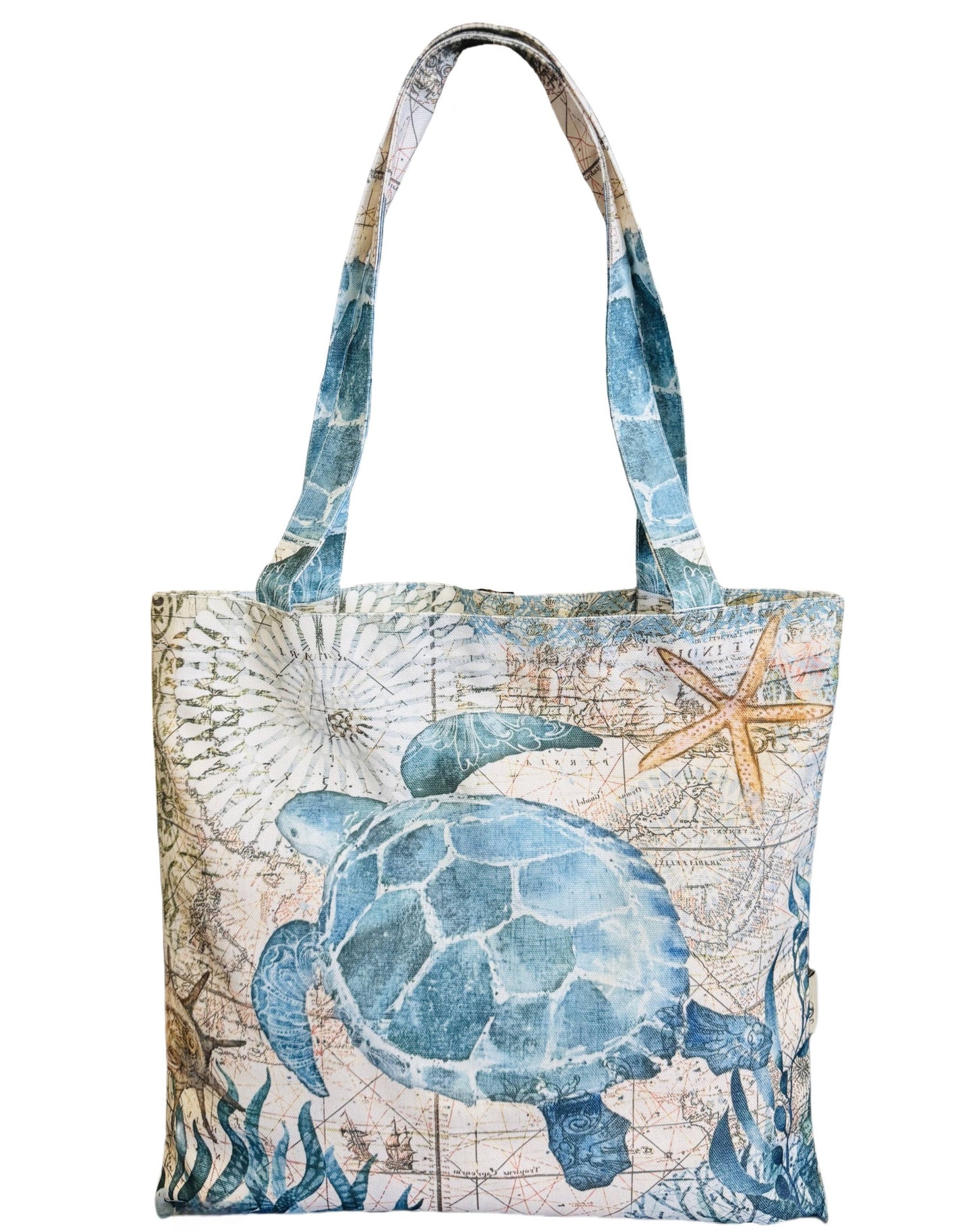 Beige-Blue Sea Turtle Luxe Shoulder Bag