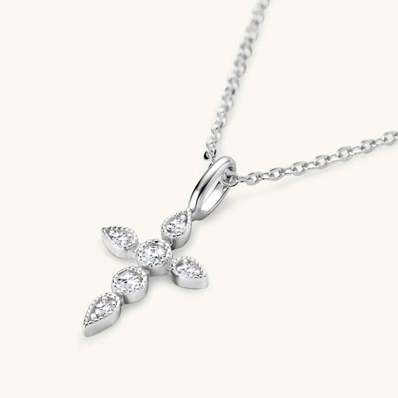 Moissanite Cross Pendant Necklace in 925 Sterling Silver