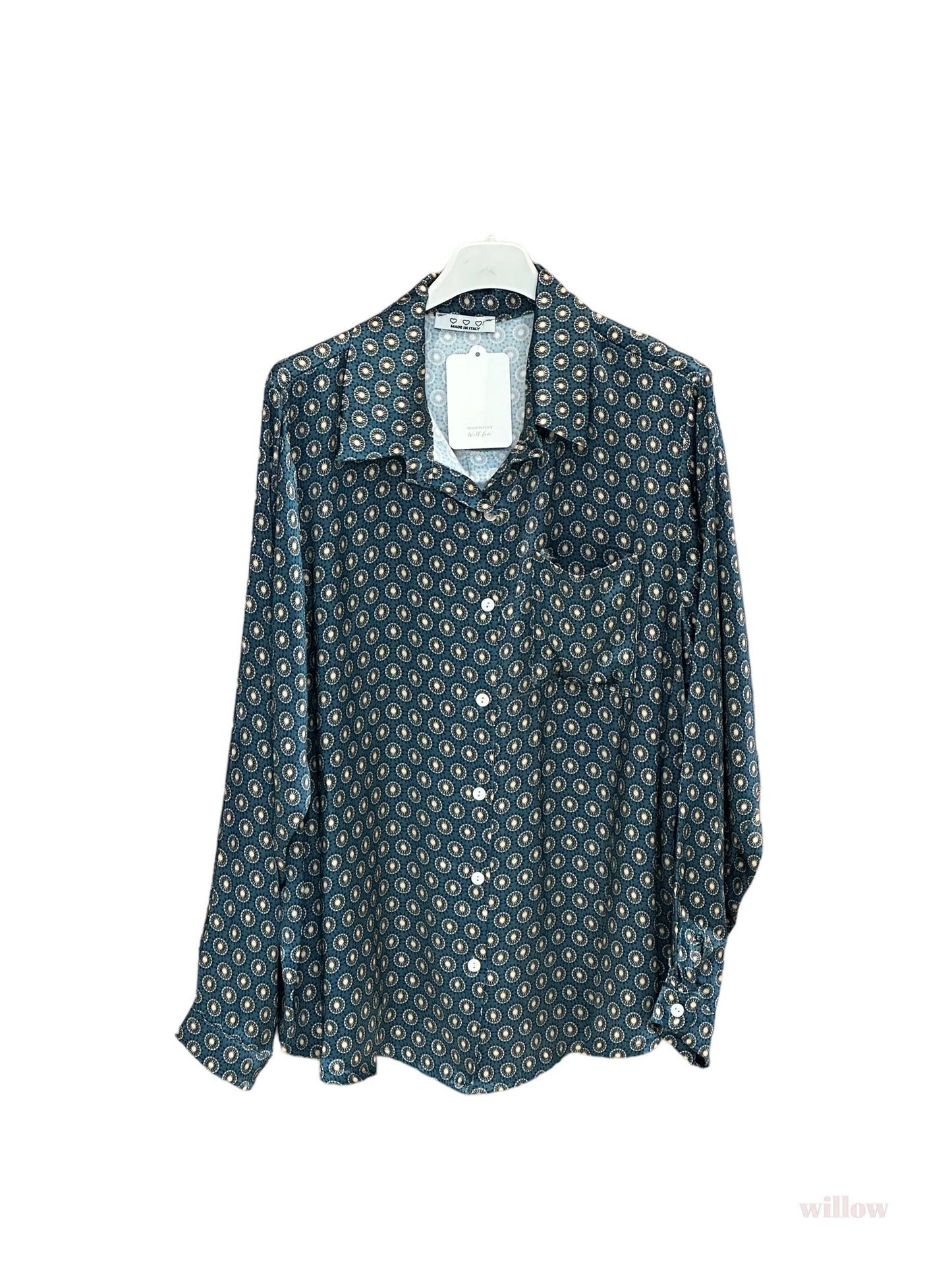 Round printed pocket viscose shirt