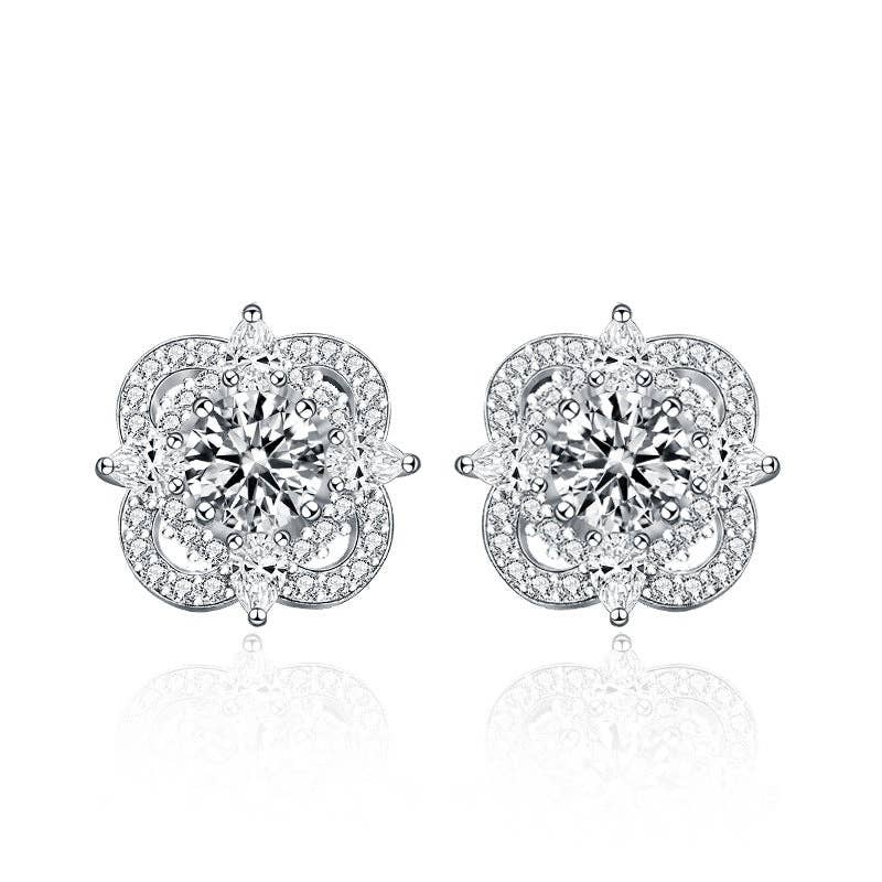 Moissanite Four Leaf Clover Earrings in 925 Sterling Silver