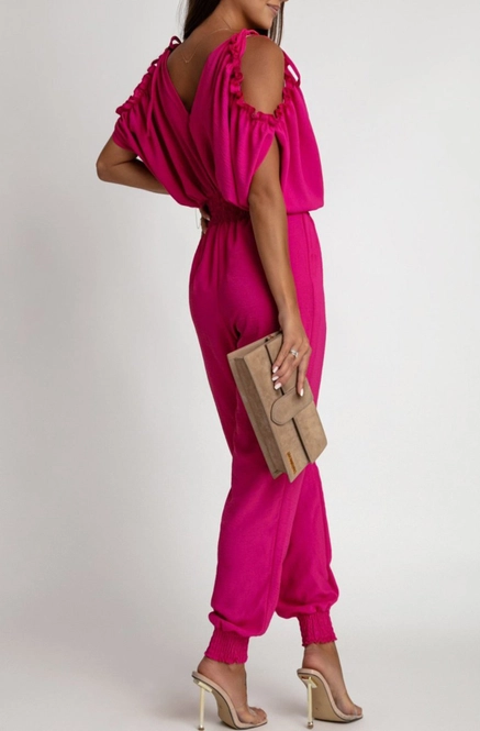 Azelia Cold Shoulder Jumpsuit-Hot Pink - Small - Size 8