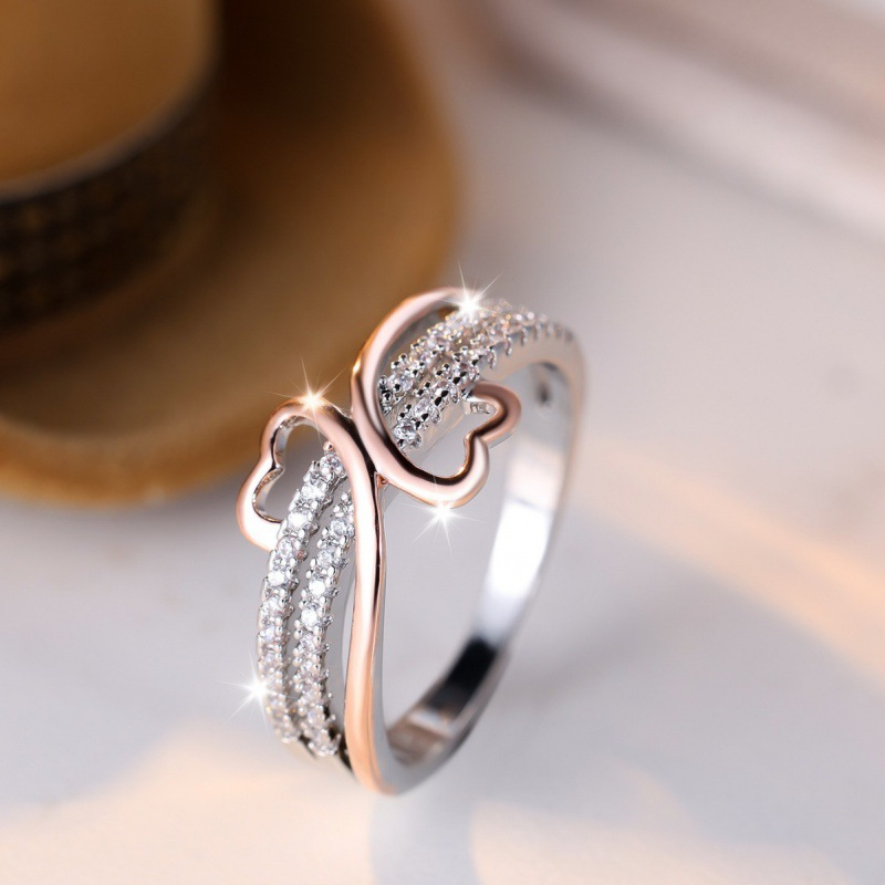 Two-Tone Double Heart Infinity Band Ring in Solid Copper