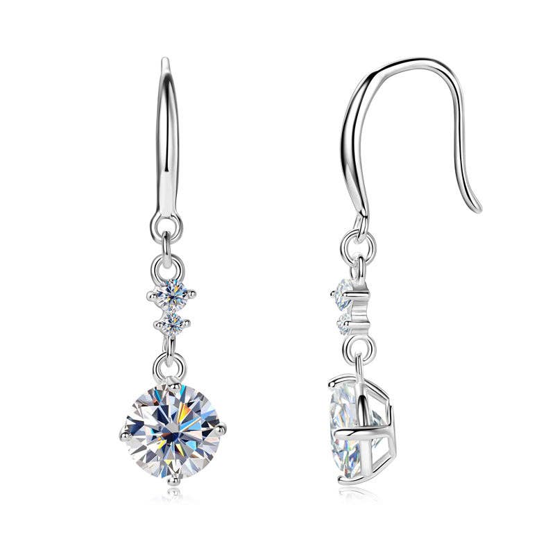 Moissanite Drop Fishhook Earrings in 925 Sterling Silver