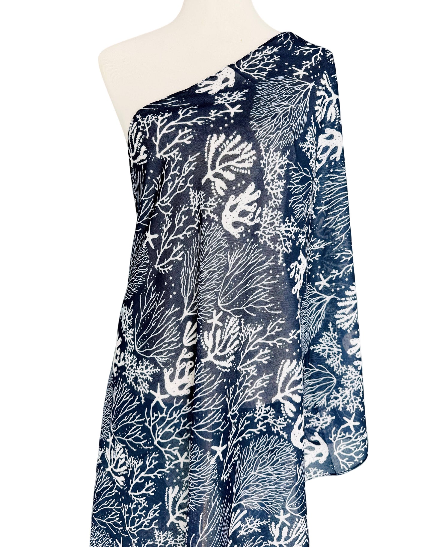 Navy-White Starfish & Coral Scarf