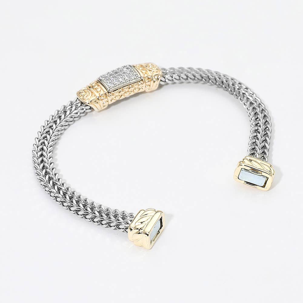 14K Gold Plated Two Tone CZ Magnetic Bracelet