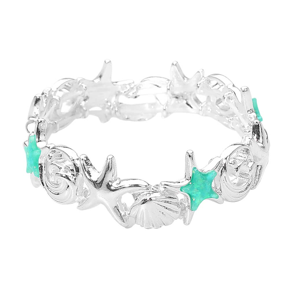 Coastal Starfish Shell Wave Link Stretch Bracelet