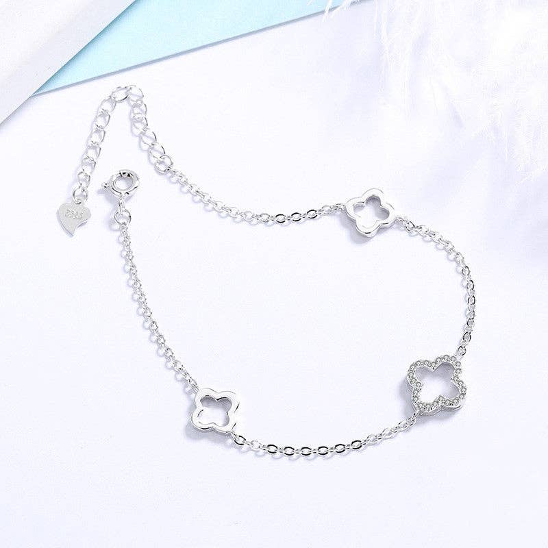 Triple Four Leaf Clover Bracelet in 925 Sterling Silver