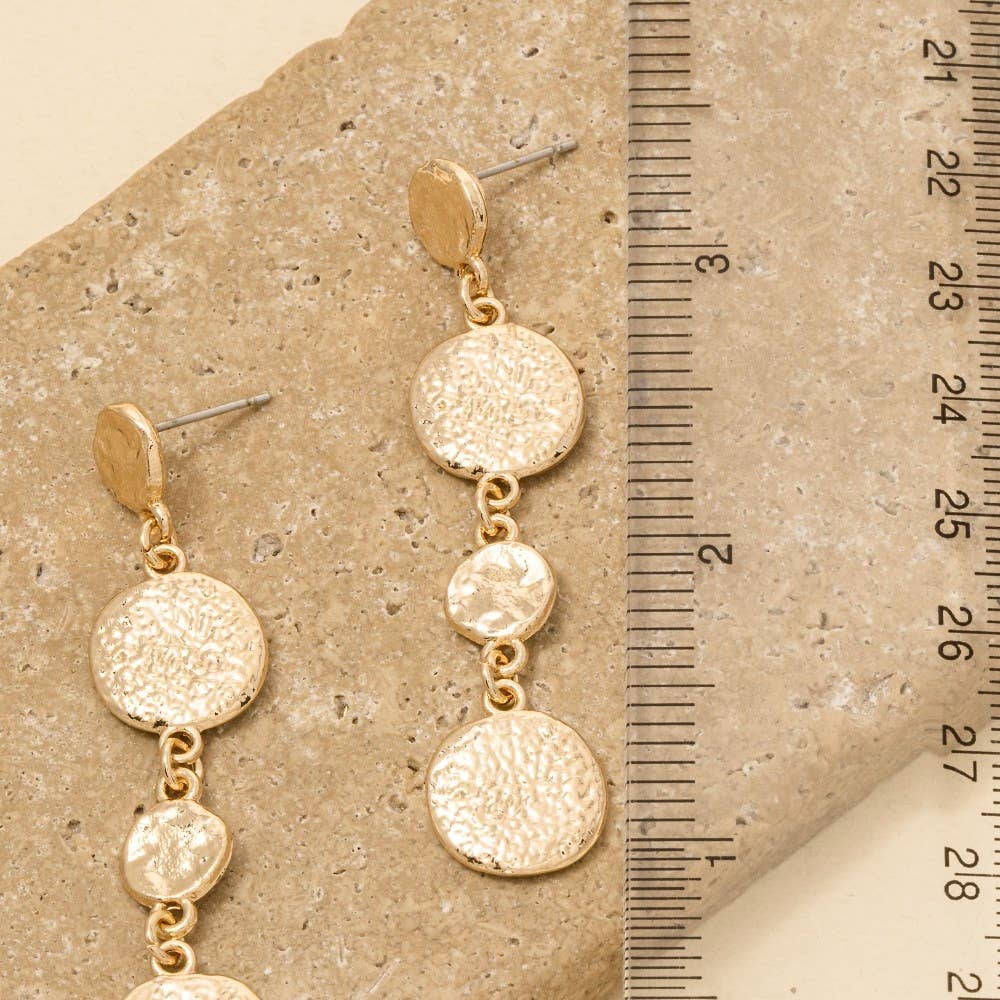 Hammered Disc Link Chain Dangle Earrings