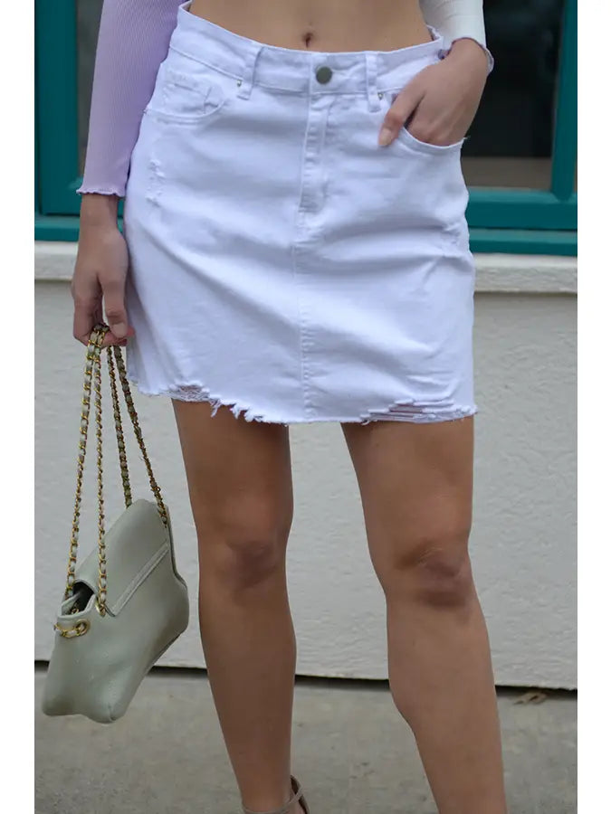 Modern White & Light Wash Denim Mini Skirt