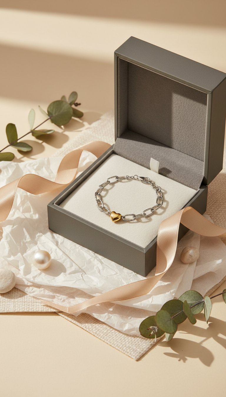 Mixed Metal Heart Chain Bracelet
