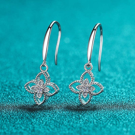Moissanite Four Leaf Clover Dangling 925 Sterling Silver