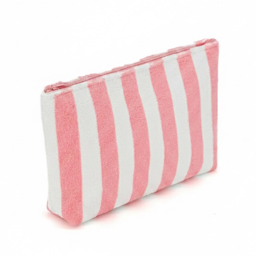 Striped Terry Cloth Cosmetic Pouch Bag