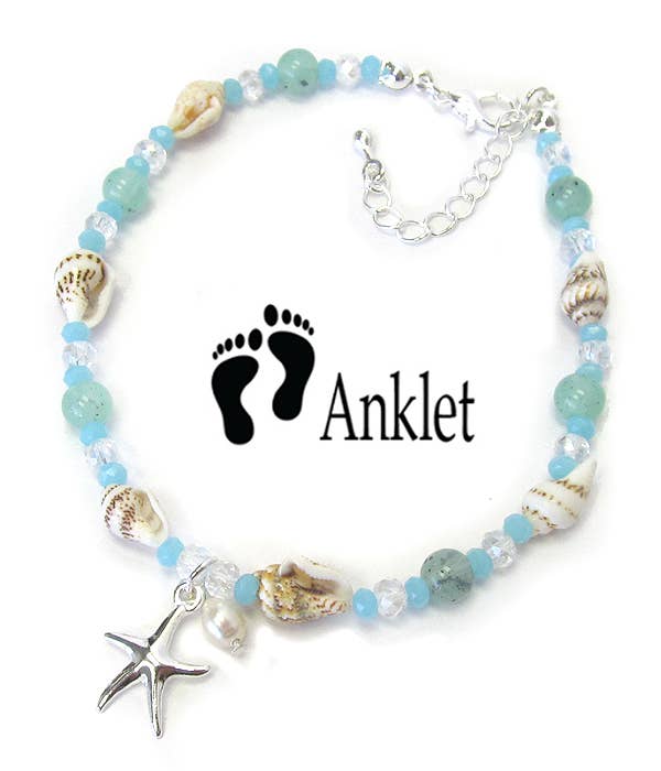 SEA GLASS SHELL ANKLET - STARFISH