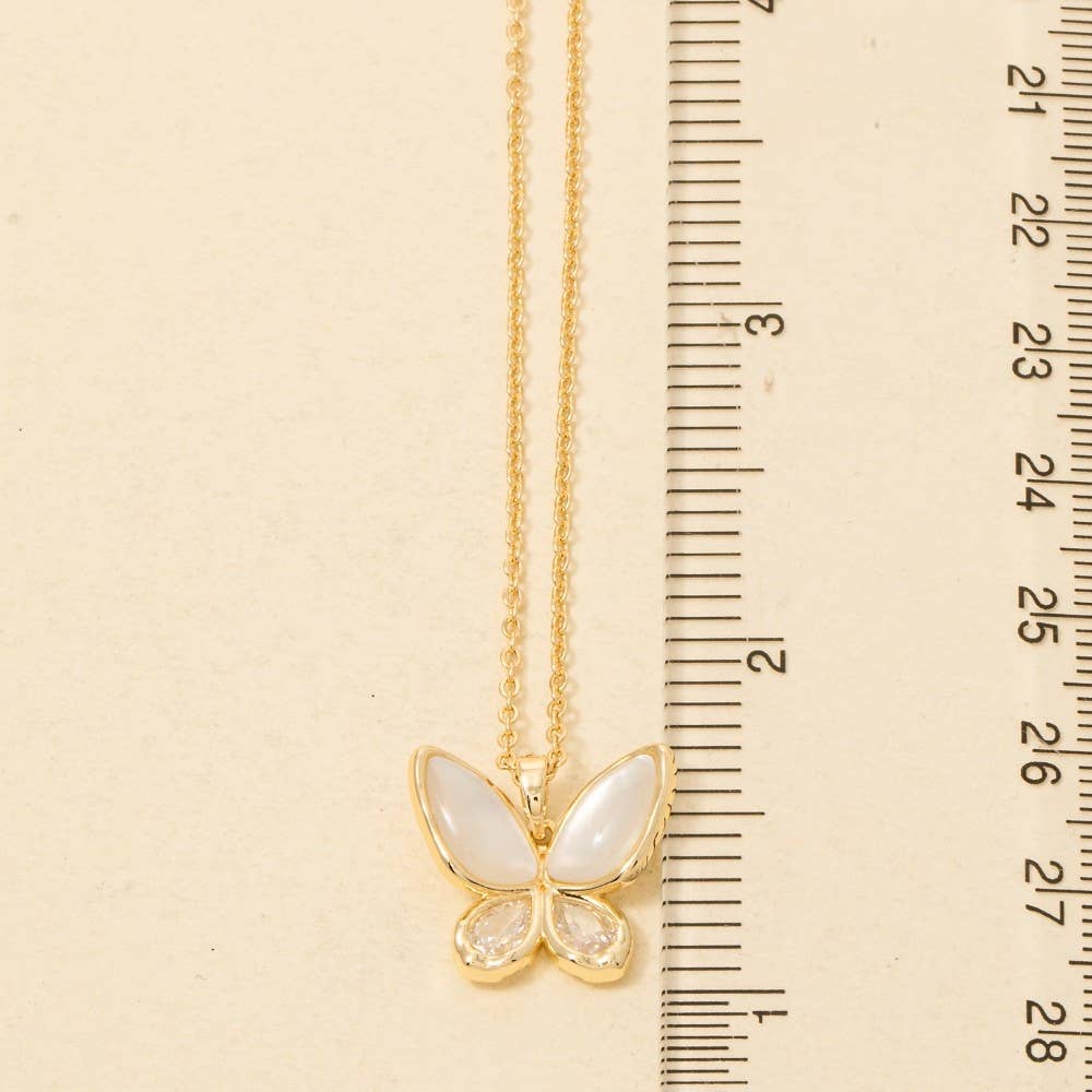 Mother Of Pearl Butterfly Pendant Necklace