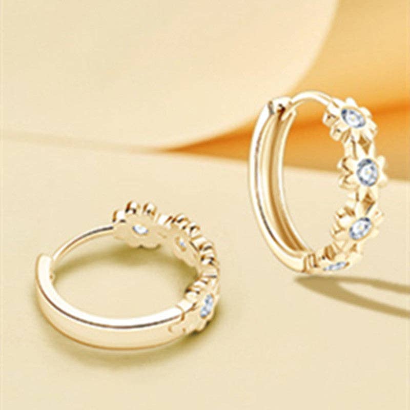 Moissanite Daisy Flower Hoop Earrings in 925 Sterling Silver