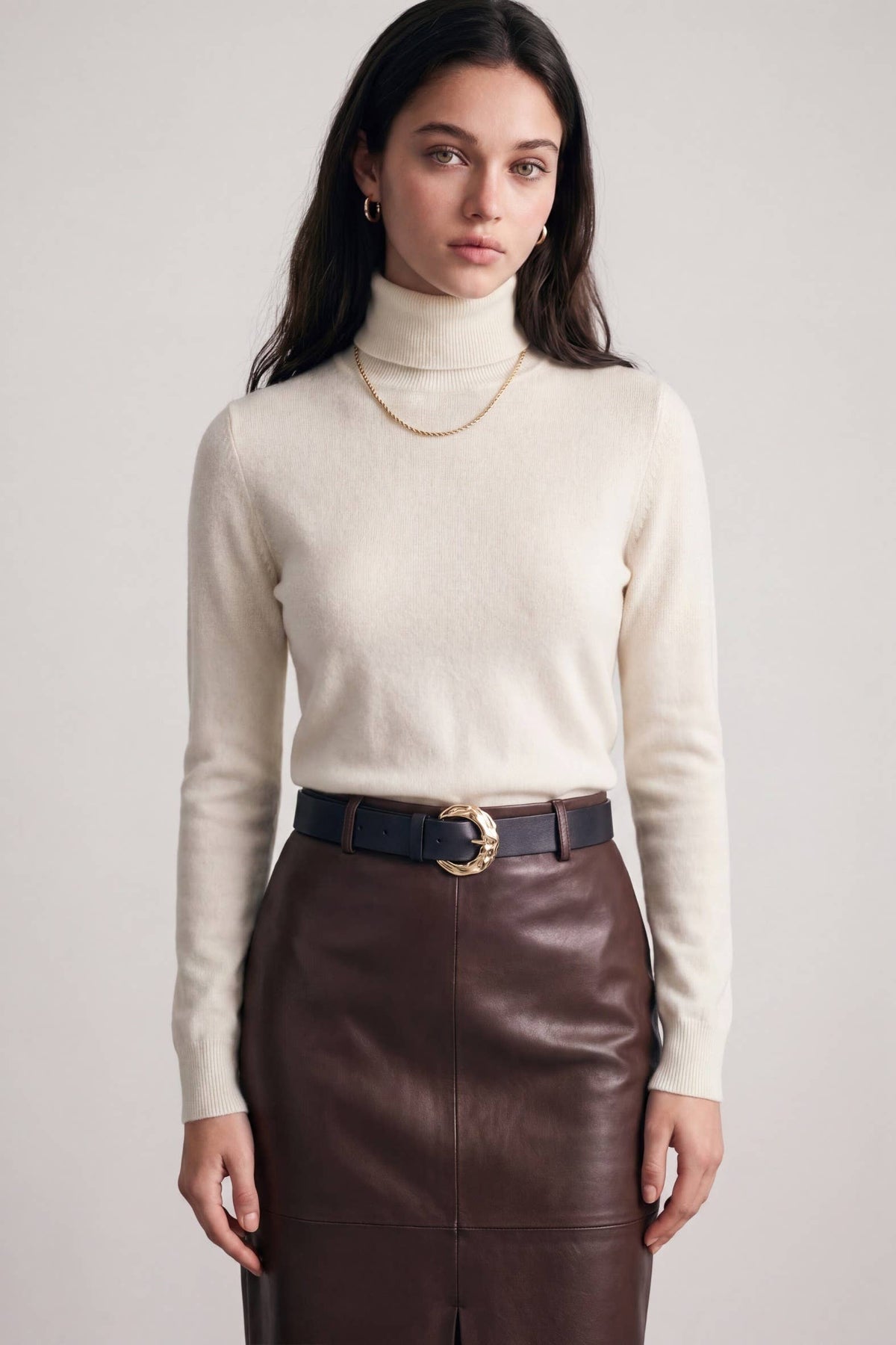 Midi Leather Skirt w/ Leather Belt