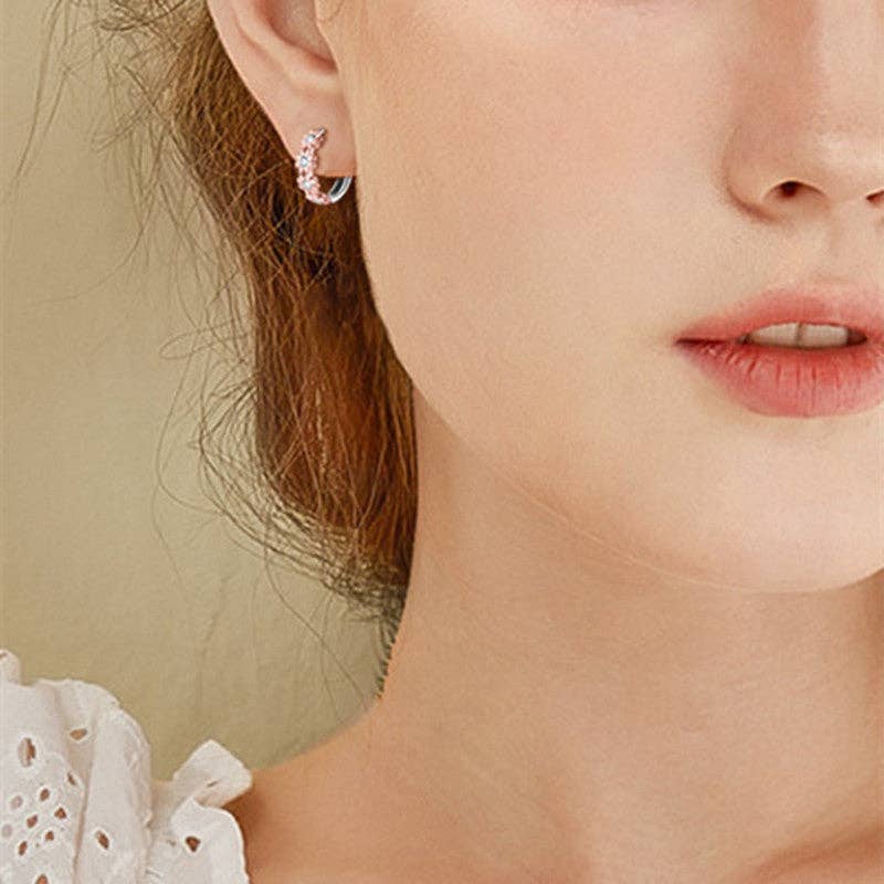 Moissanite Daisy Flower Hoop Earrings in 925 Sterling Silver