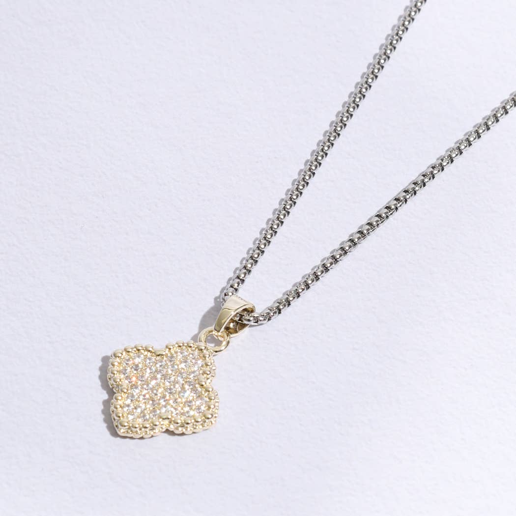 CZ Cross Pendant Multi-Toned Necklace
